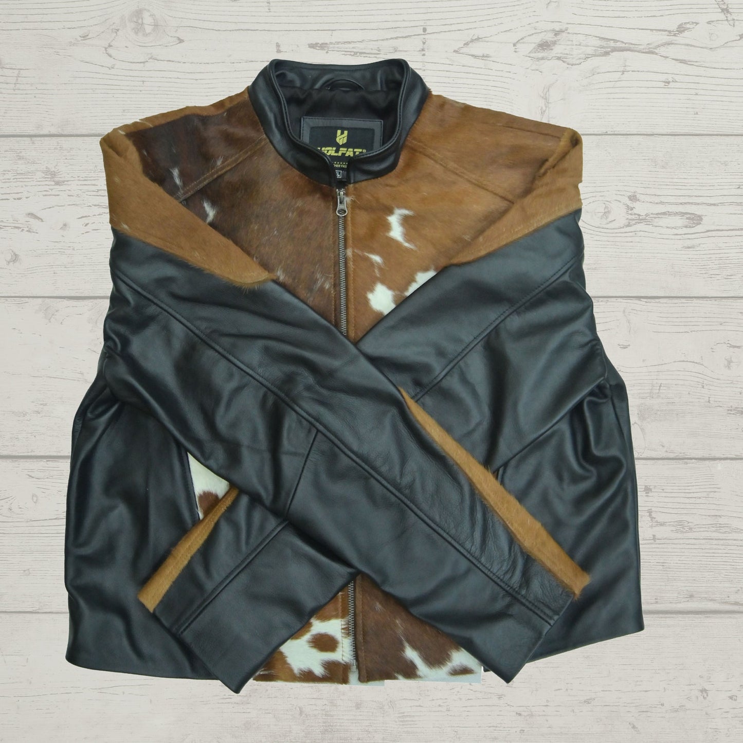 Leather Cowhide Jacket Brown White
