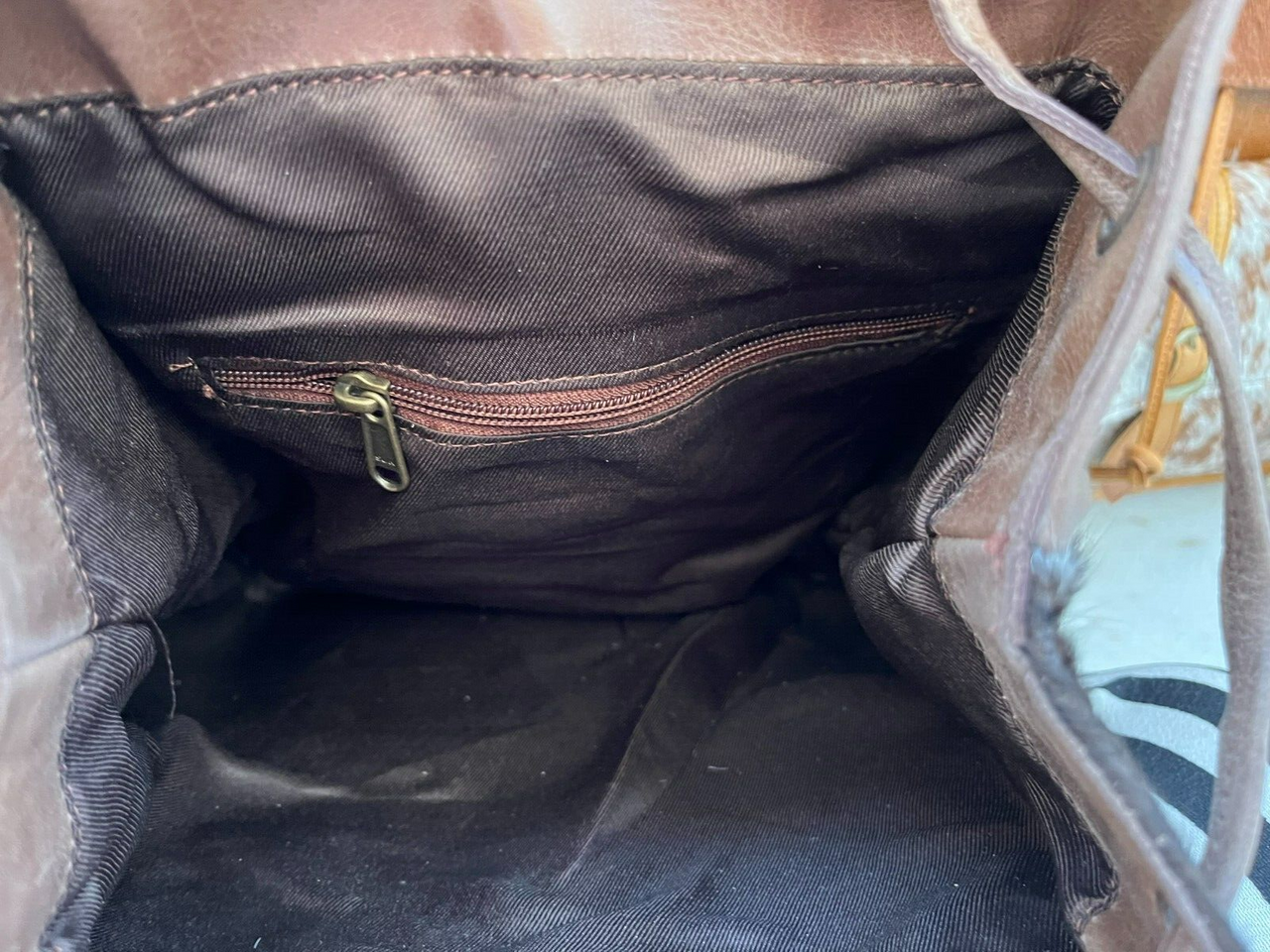 Exotic Cowhide Backpack Brown White