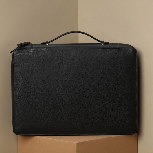 Leather portfolio case for laptop zippered