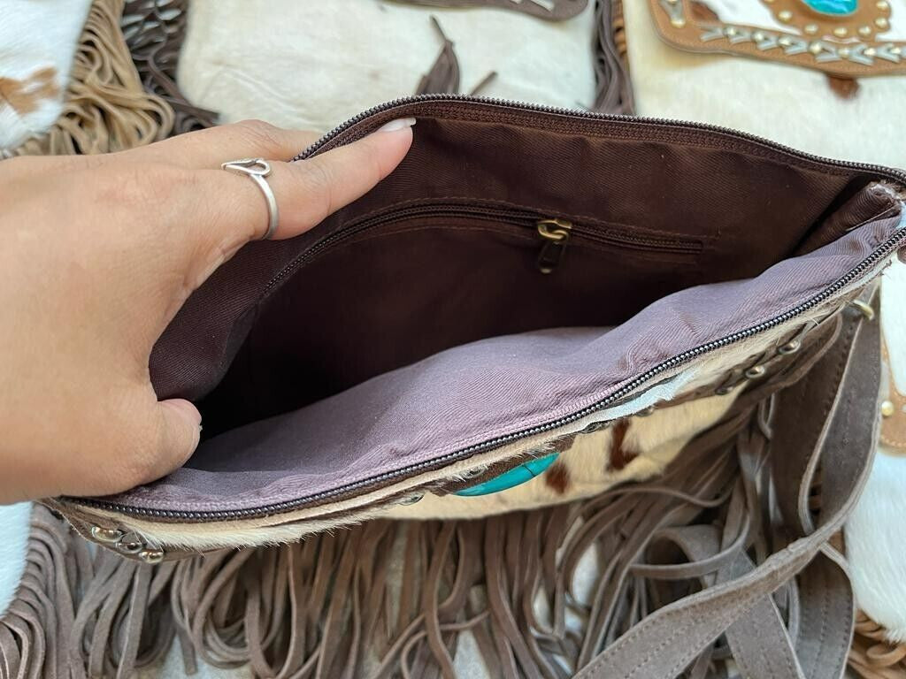 Cowhide Tooled Bag Brown White