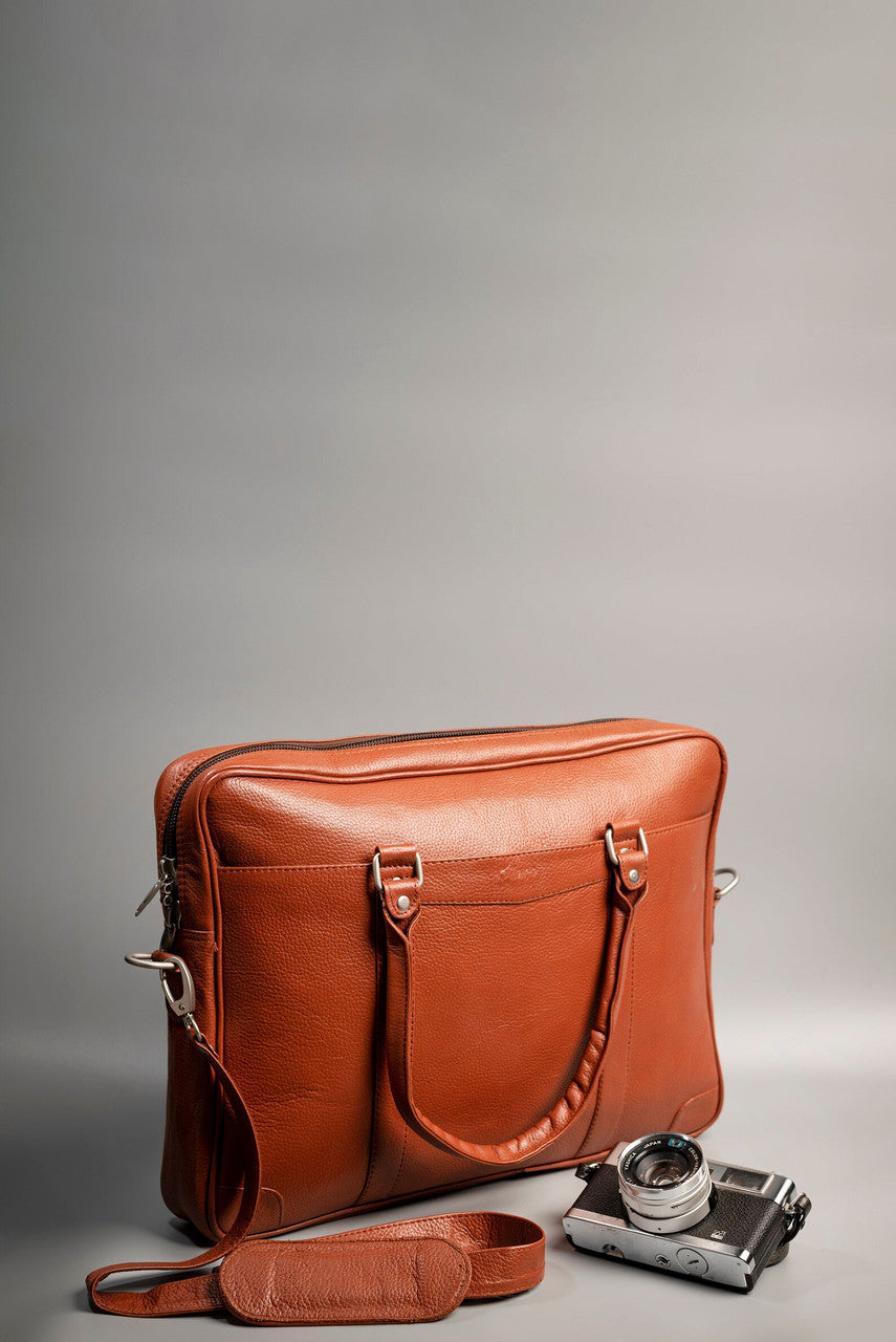 Genuine Brown Leather Laptop Office Bag