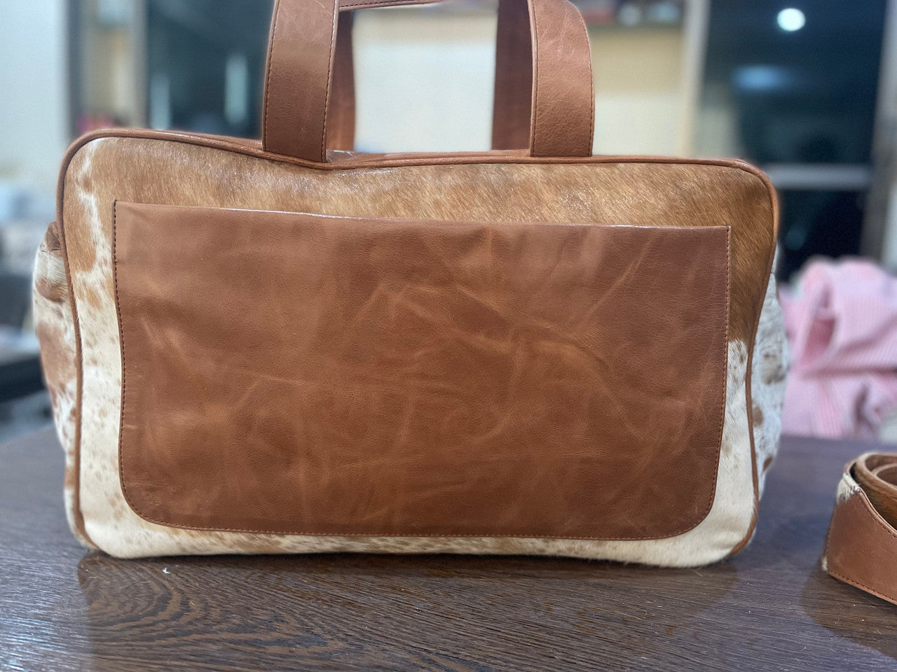 Light Brown Cowhide Nappy Duffle Bag