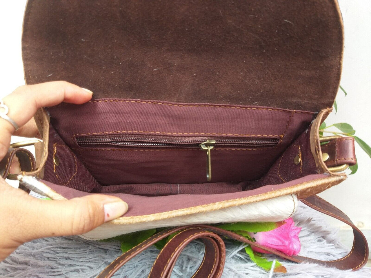 Black White Cowhide Crossbody Bag