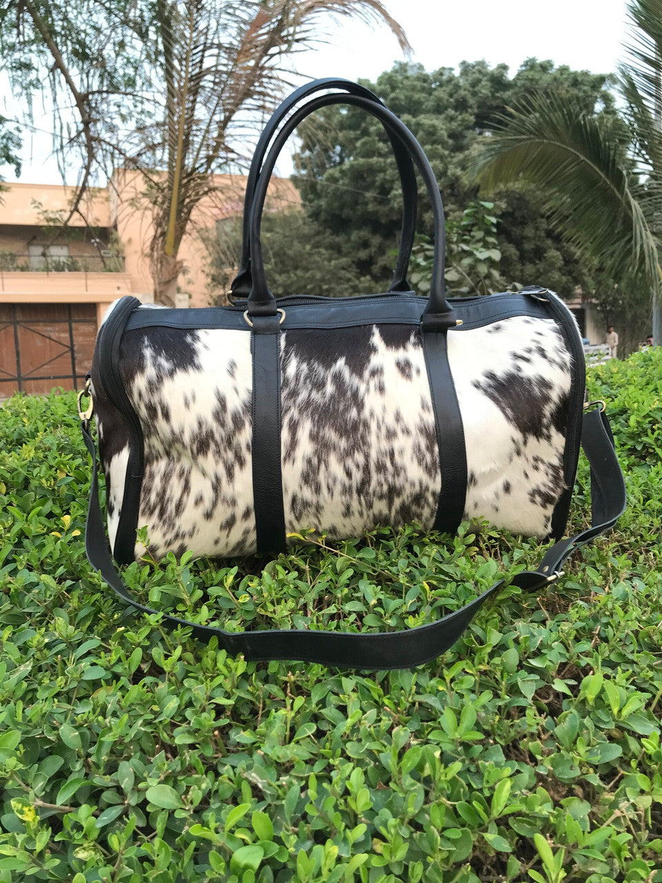 Natural Cowhide Backpack Black White