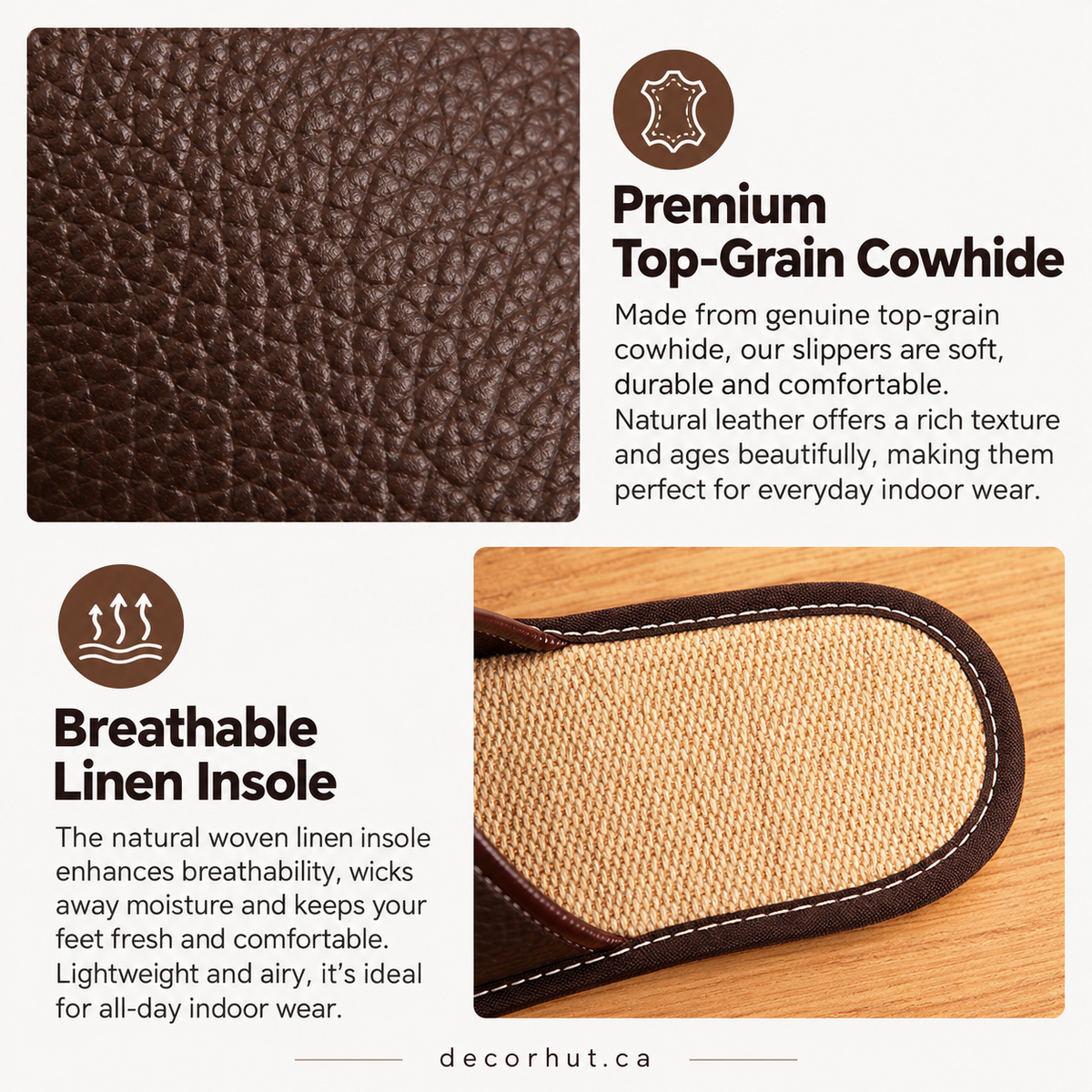 Closed Toe Slippers for Women in Genuine Cowhide Leather