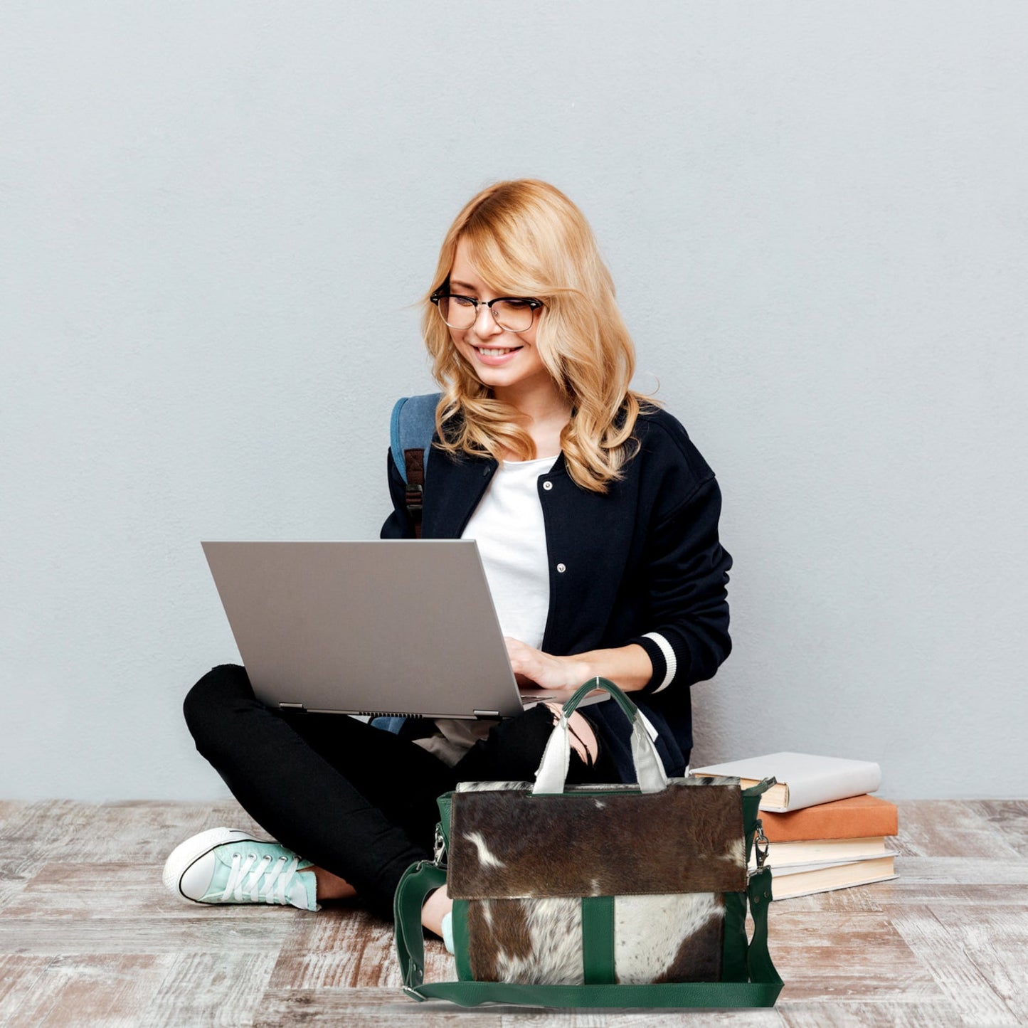 Brown White Cowhide Laptop Bag