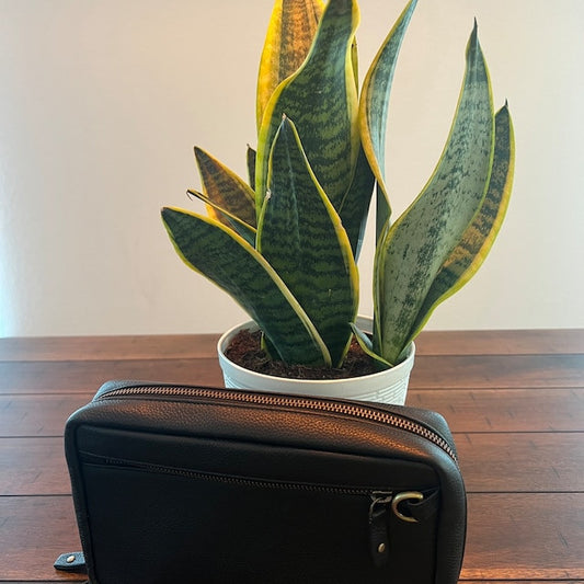 Black Leather Pouch With Zippers
