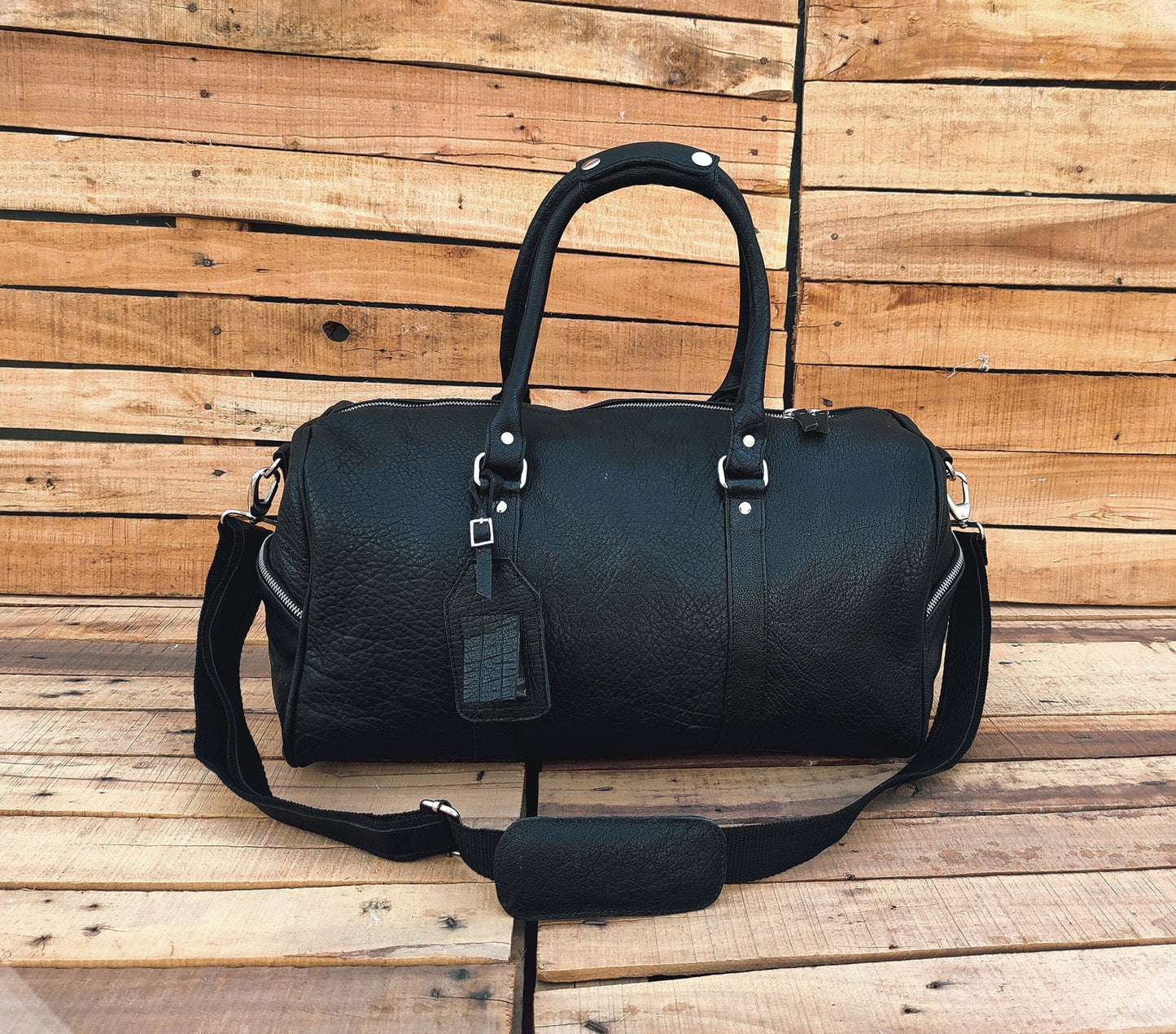 Black Leather Handmade Leather Duffle Bag