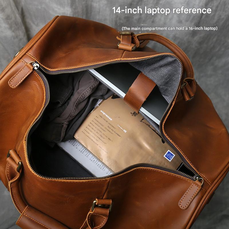 Large leather duffle bag with shoe section