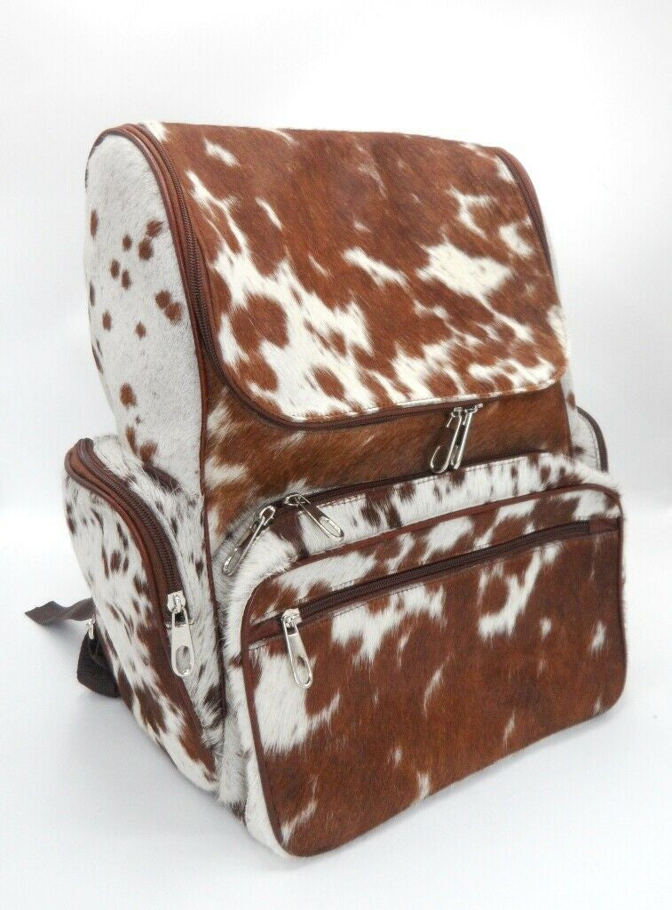 Brown And White Cowhide Backpack Bag