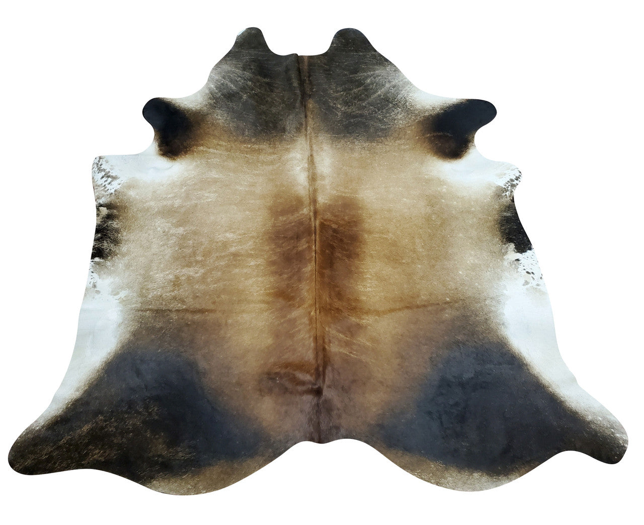 This cowhide rug in unique brown and tan will add a touch of rustic elegance to your home, the unique pattern works almost in any space and for upholstery projects.