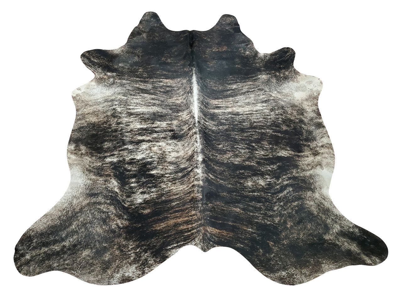 Large Brazilian Gray Brindle Cowhide Rug 7ft x 6.6ft