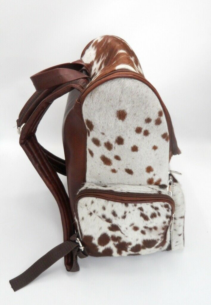 Brown And White Cowhide Backpack Bag