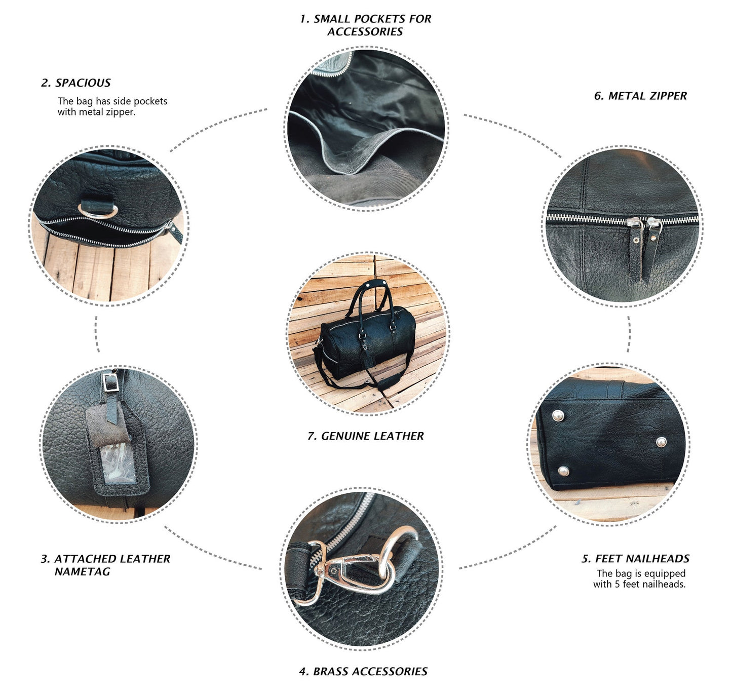 Black Leather Handmade Leather Duffle Bag