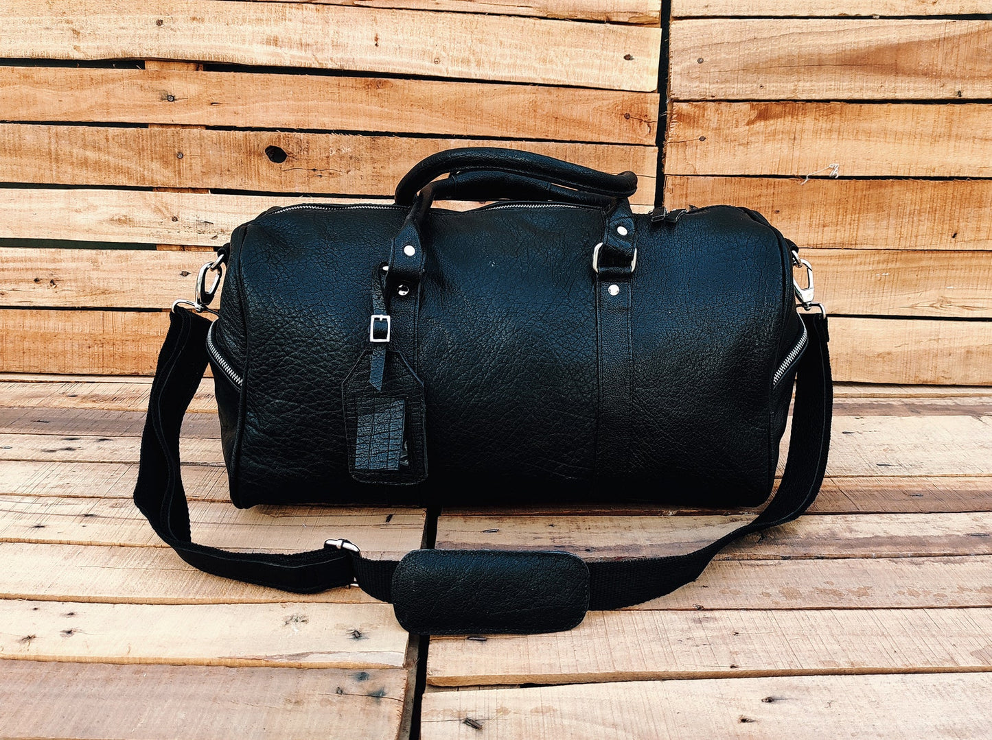 Black Leather Handmade Leather Duffle Bag