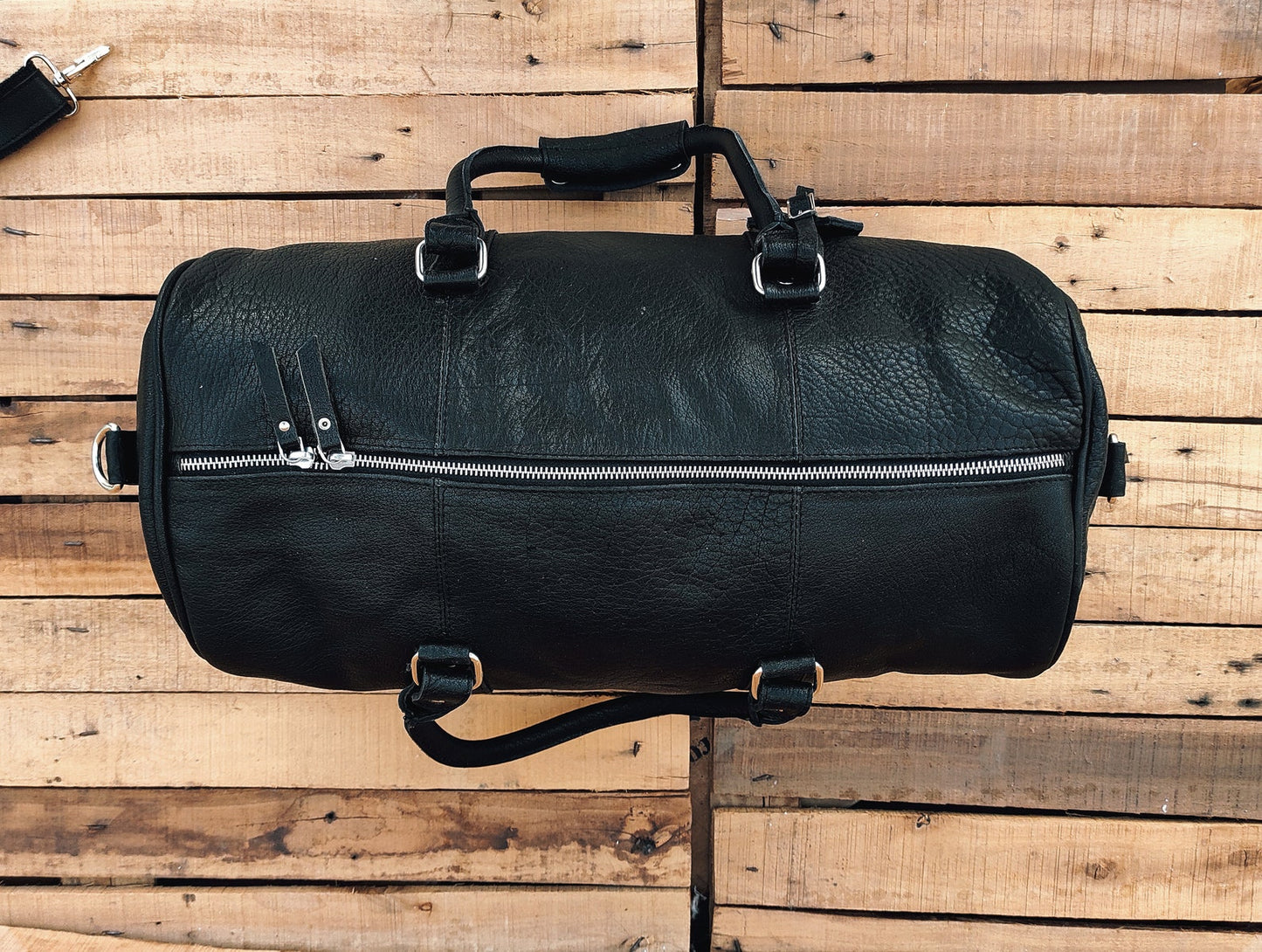 Black Leather Handmade Leather Duffle Bag