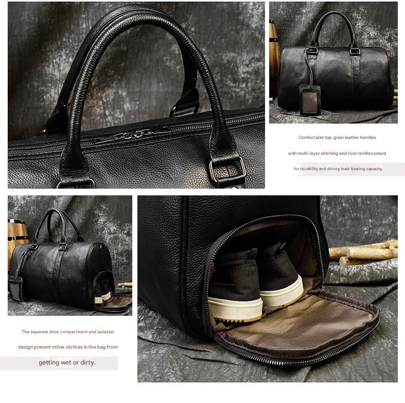 Men leather duffle bag with shoe compartment