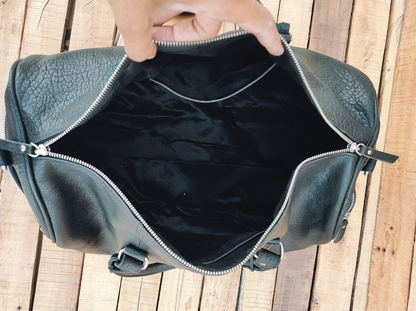 Black Leather Handmade Leather Duffle Bag