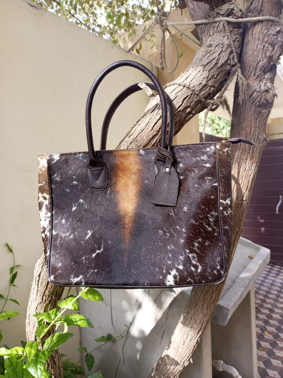 Dark Brown Cowhide Tote Bag