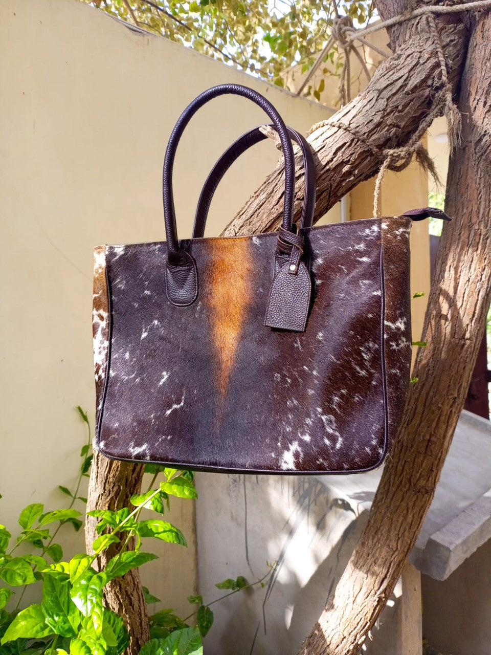 Dark Brown Cowhide Tote Bag