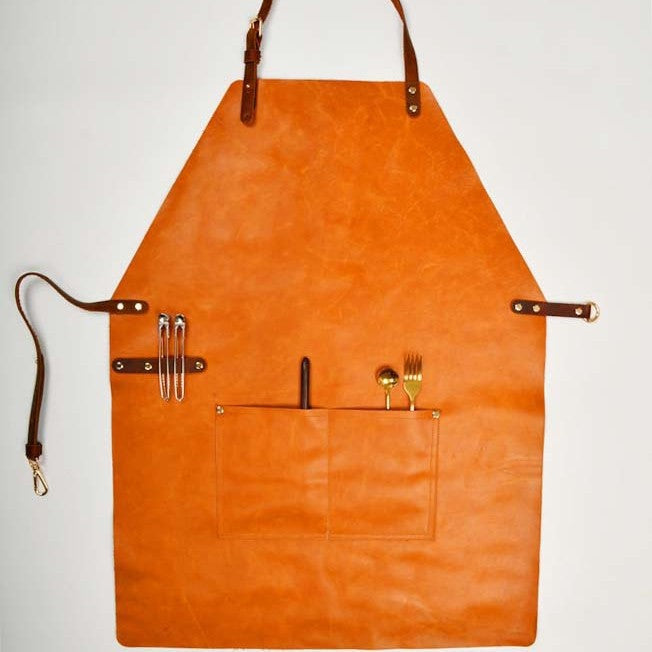 Genuine Leather BBQ Apron for Men with Full Grain Pockets