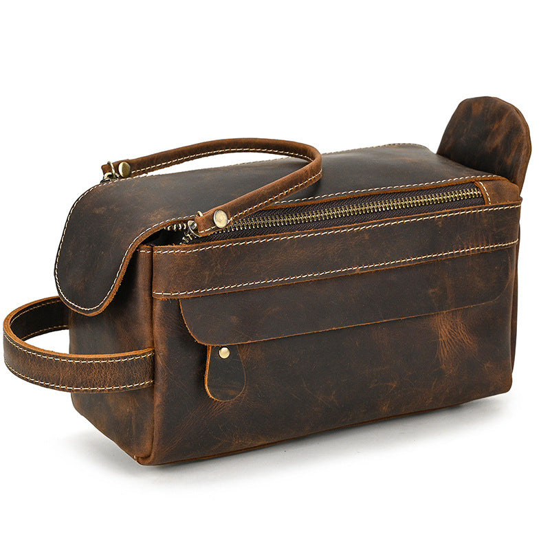 Leather Dopp Kit for Men in Black Top-Grain Cowhide