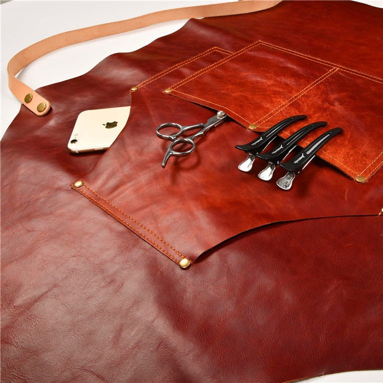 Genuine Leather BBQ Apron for Men with Full Grain Pockets