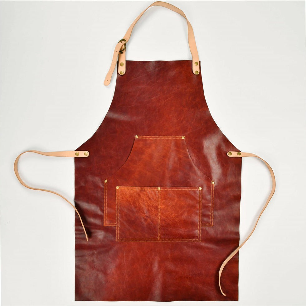 Genuine Leather BBQ Apron for Men with Full Grain Pockets