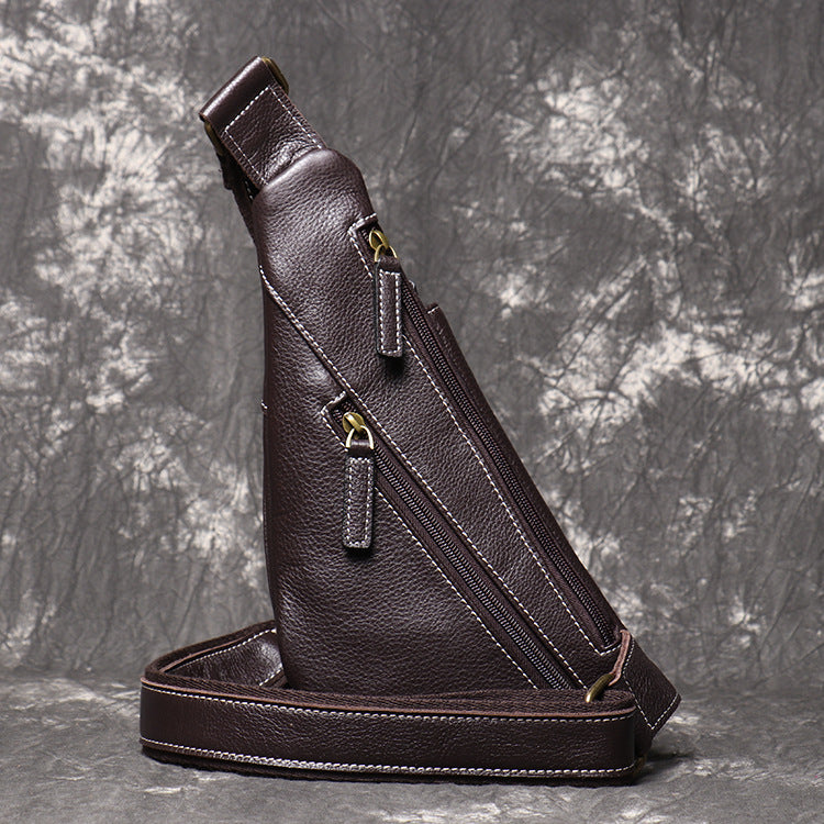 Genuine cowhide leather chest sling crossbody bag for men