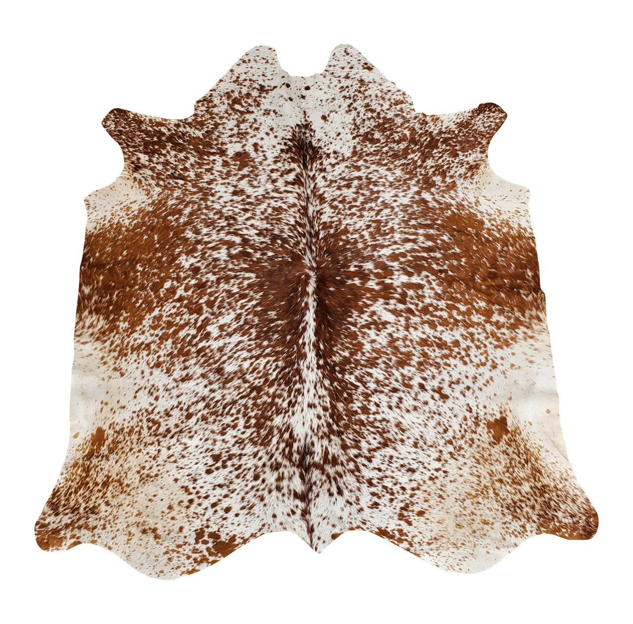 A stunning tricolor cowhide rug! It has a brown leather look, black and white colors, perfect for entryway and quality are great, and it is so soft, delicate and real.