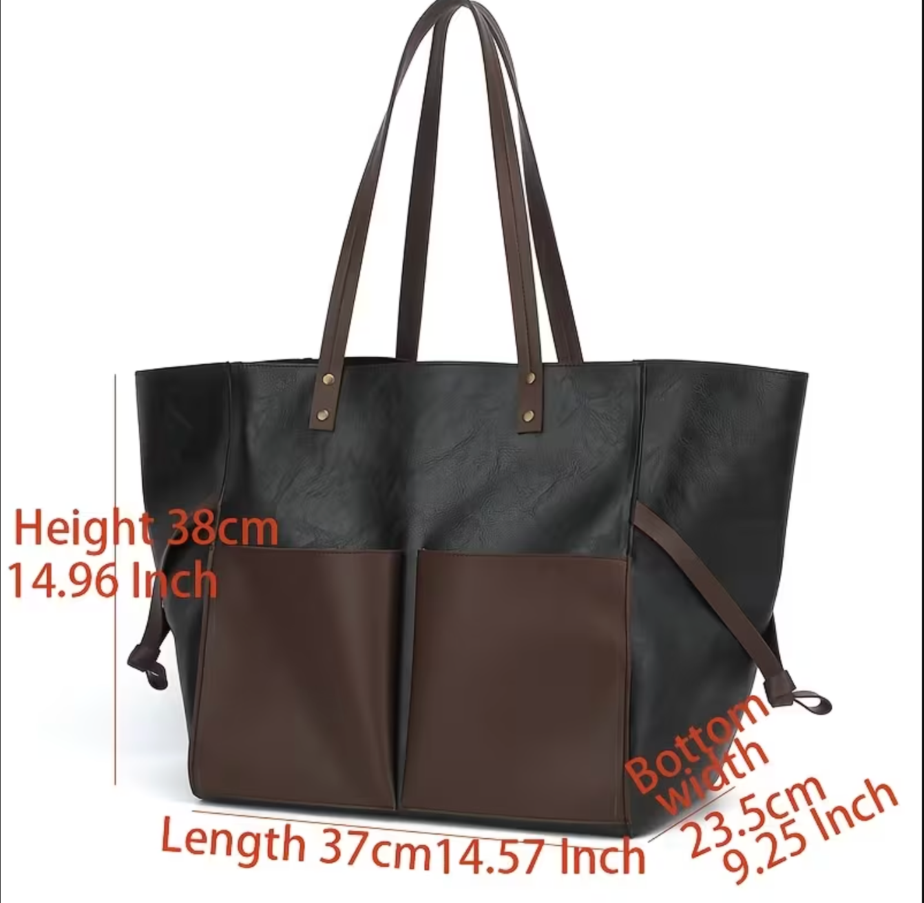 Women Large Leather Tote Bag With Front Pockets