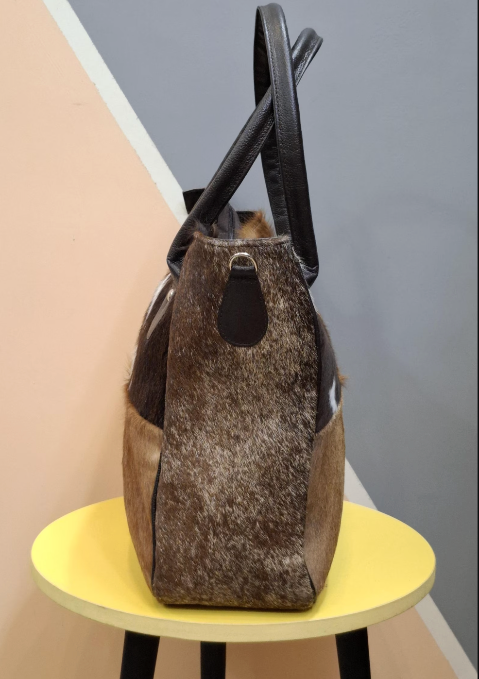 Natural Cowhide patchwork tote bag purse