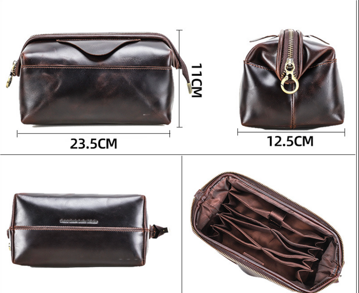 Men's Leather Dopp Kit with Multi-Compartment Organizer