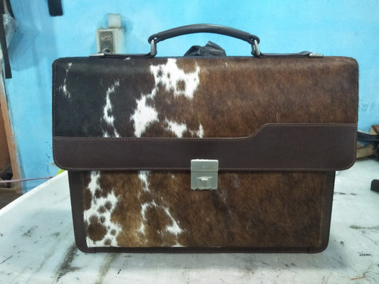 Black White Cowhide Briefcase Bag