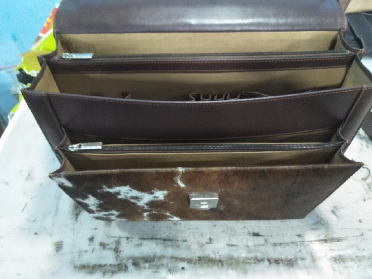 Black White Cowhide Briefcase Bag