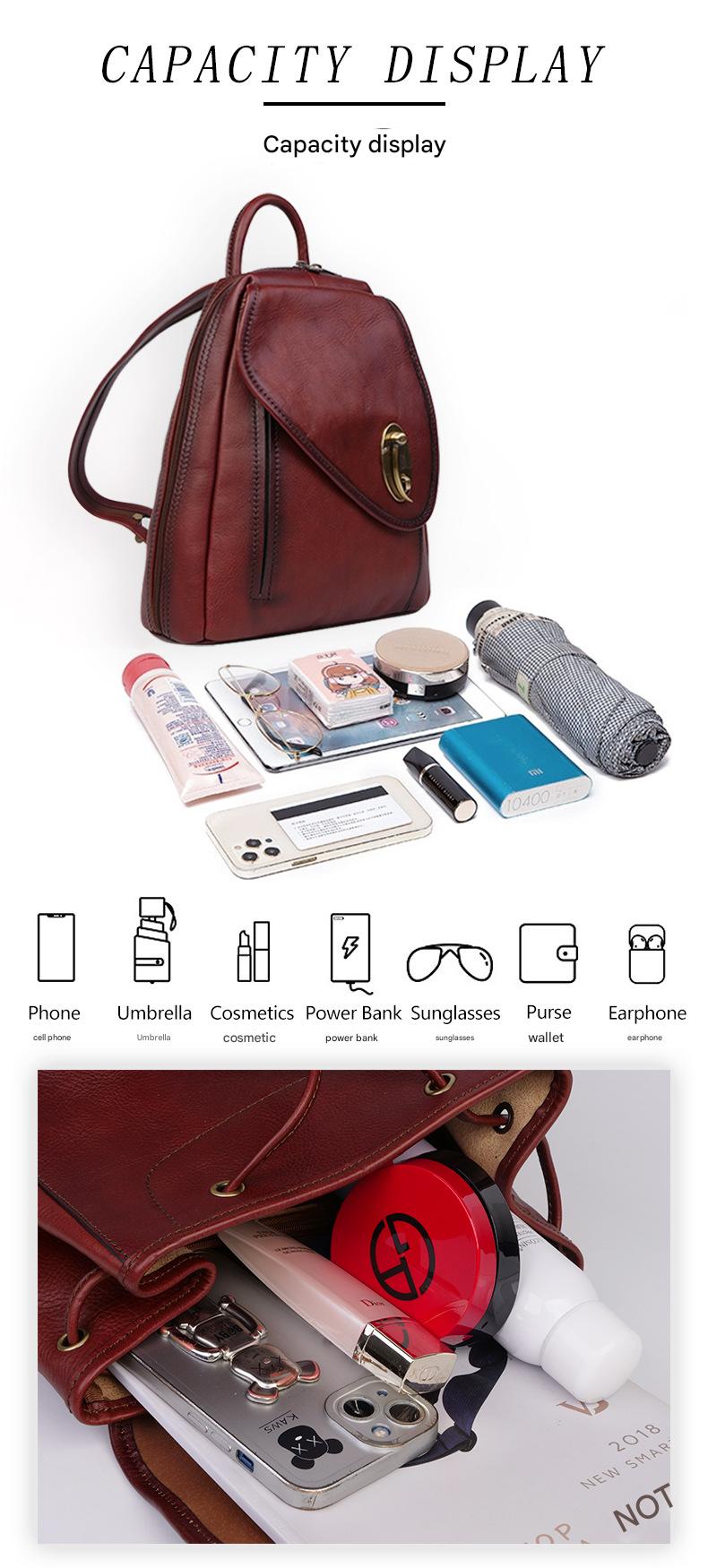 Genuine cowhide women leather backpack