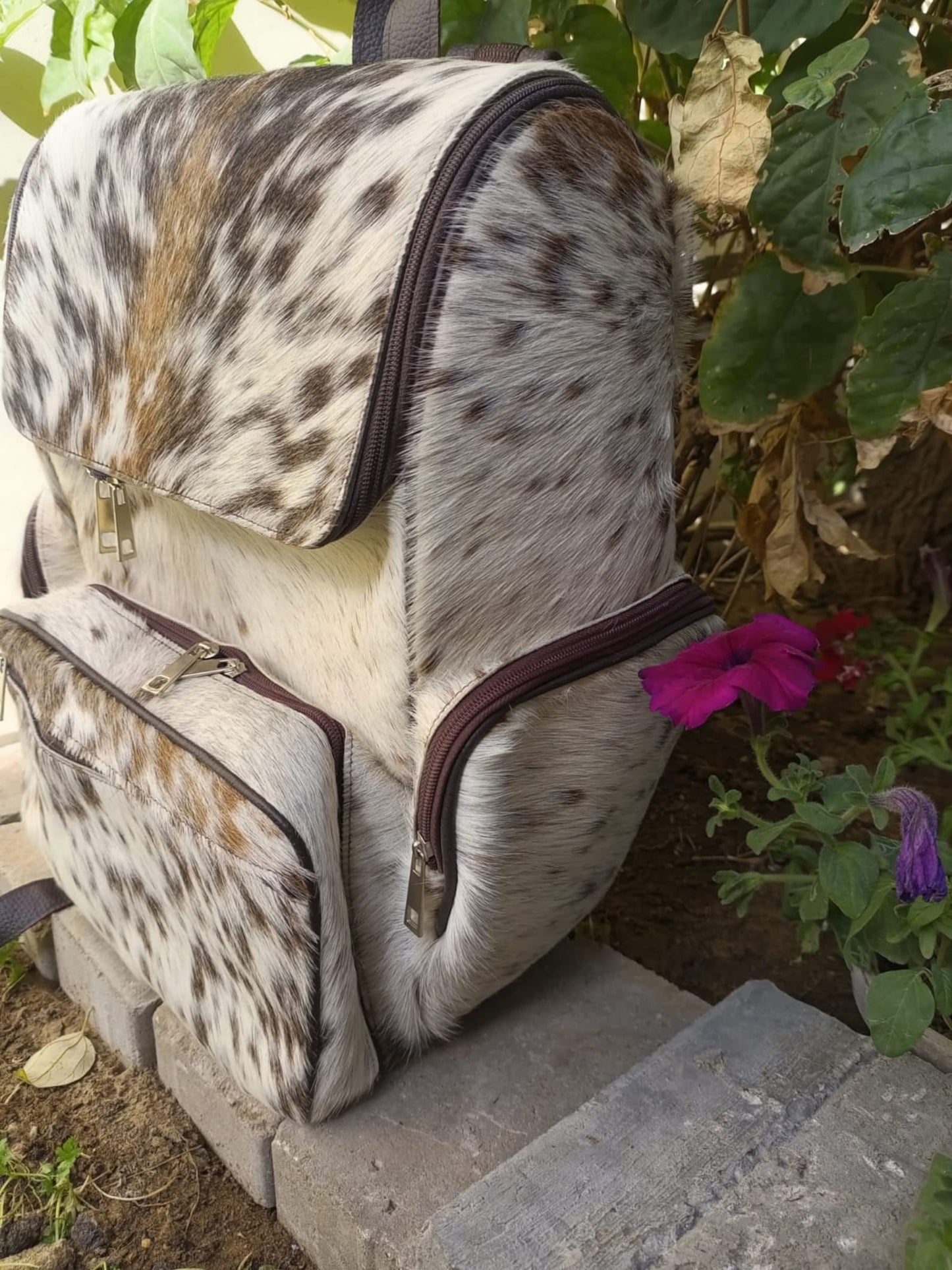Speckled Cowhide Travel Backpack Hair On Leather Bag