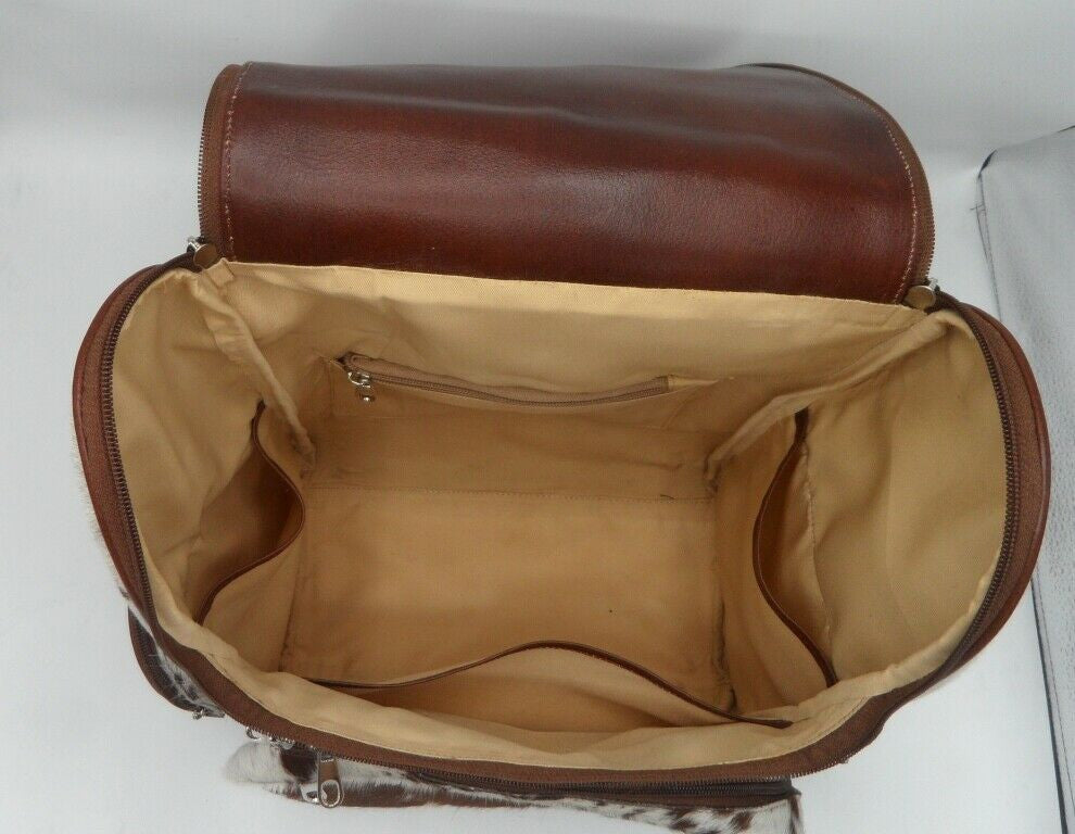 Brown And White Cowhide Backpack Bag