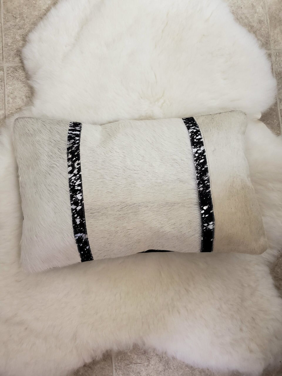 Gorgeous hand crafted rectangle cowhide cushion cover Canada.