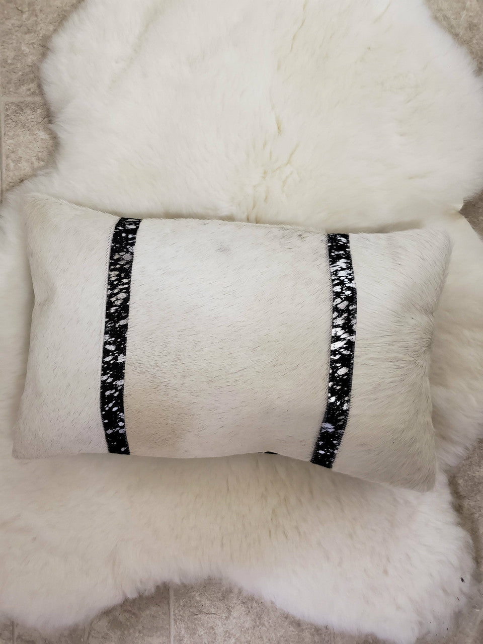 Calgary cow skin cushion cover in pure white