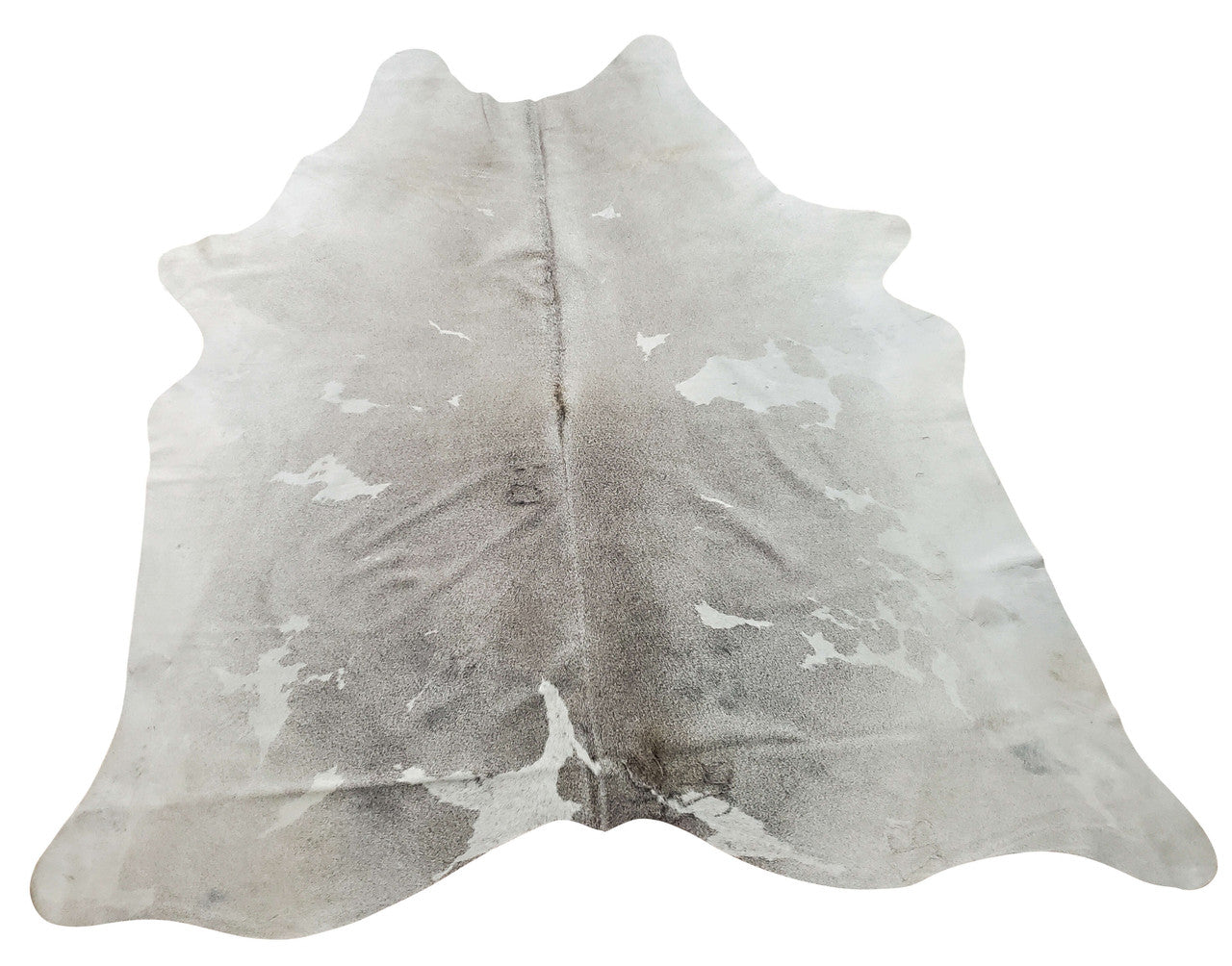 Our exotic cowhide rugs mostly white with striking grey in the background, hypoallergenic making cowhides great for pets and sturdy, not flimsy