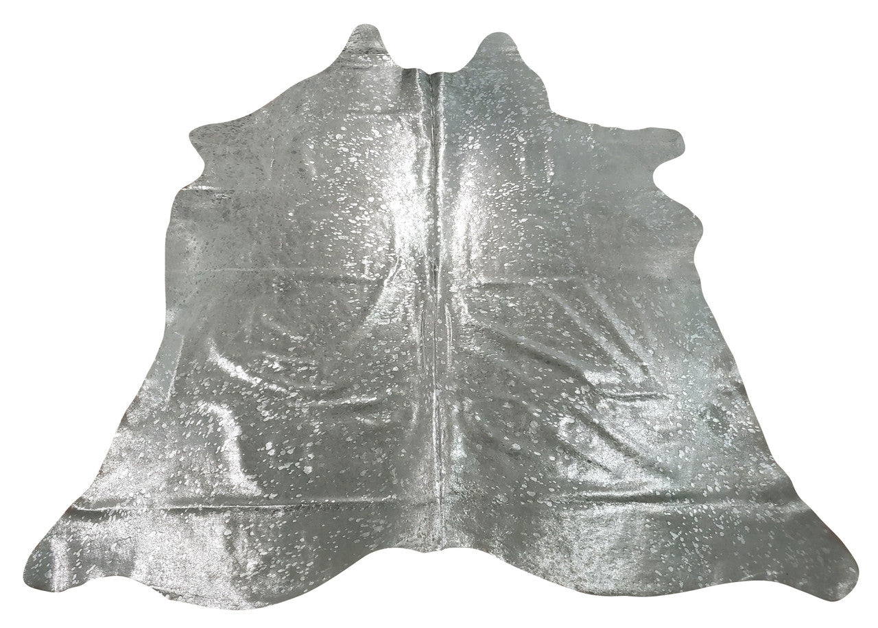 A stunning individually selected Devore, soft and smooth silver metallic cowhide rug hand finished to perfection.