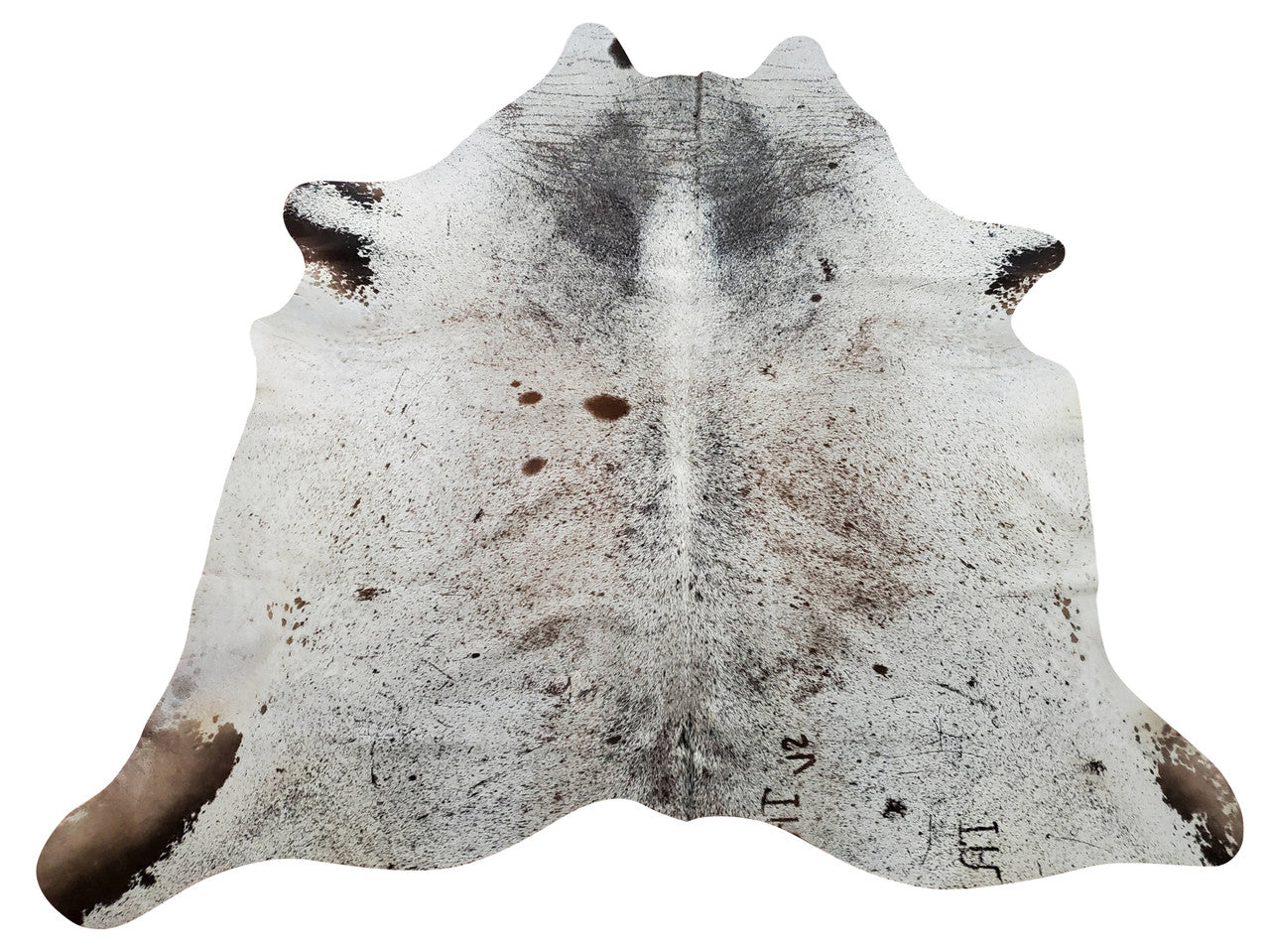  This salt and pepper cow skin rug will be a game changer in your living room, it gorgeous and large, mostly dark with some brown and black, so nice.