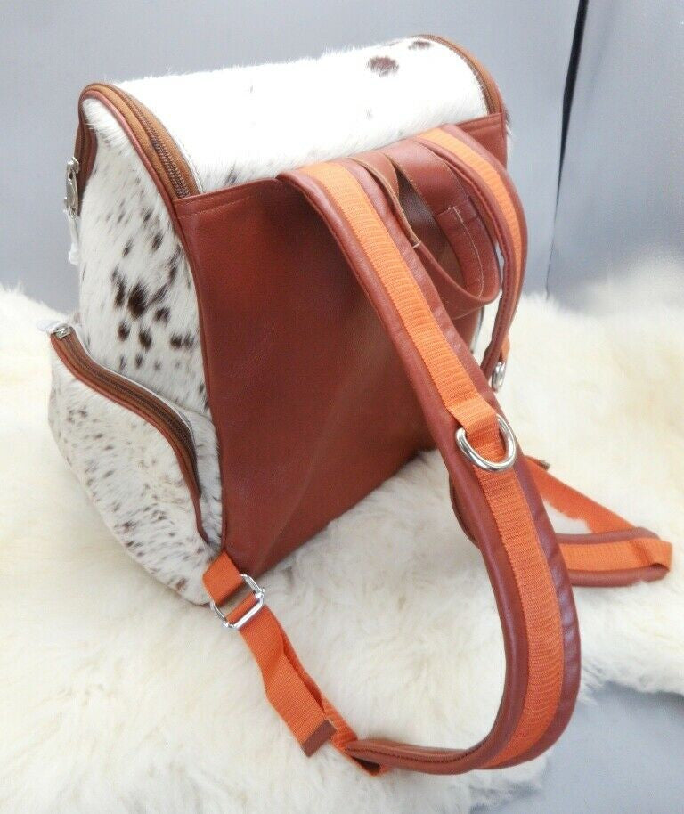 Brown And White Cowhide Backpack Bag