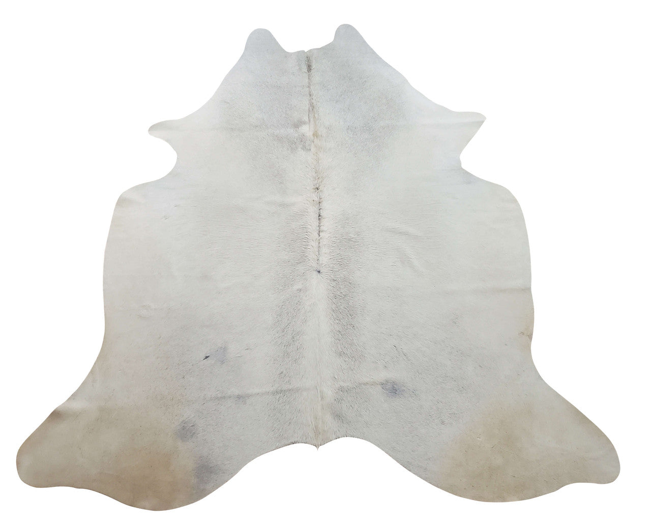 This natural cowhide rug is mostly cream white with slight grey in the background, very soft and high quality, amazing for high traffic areas, entry way or even rustic kitchen or dining room.