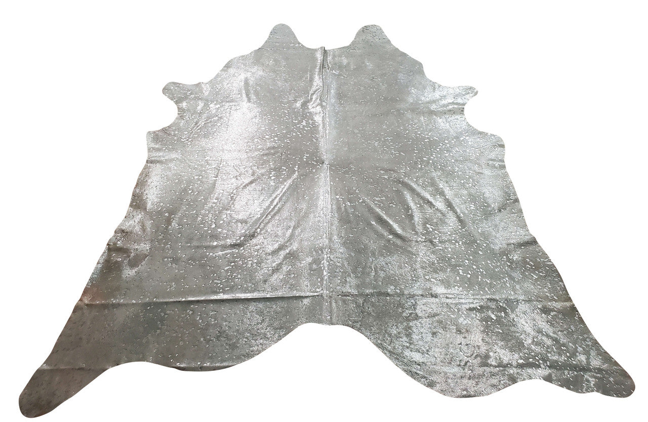 A beautiful combination of silver metallic and grey which makes this exotic cowhide rug the best choice for your house or your showroom.