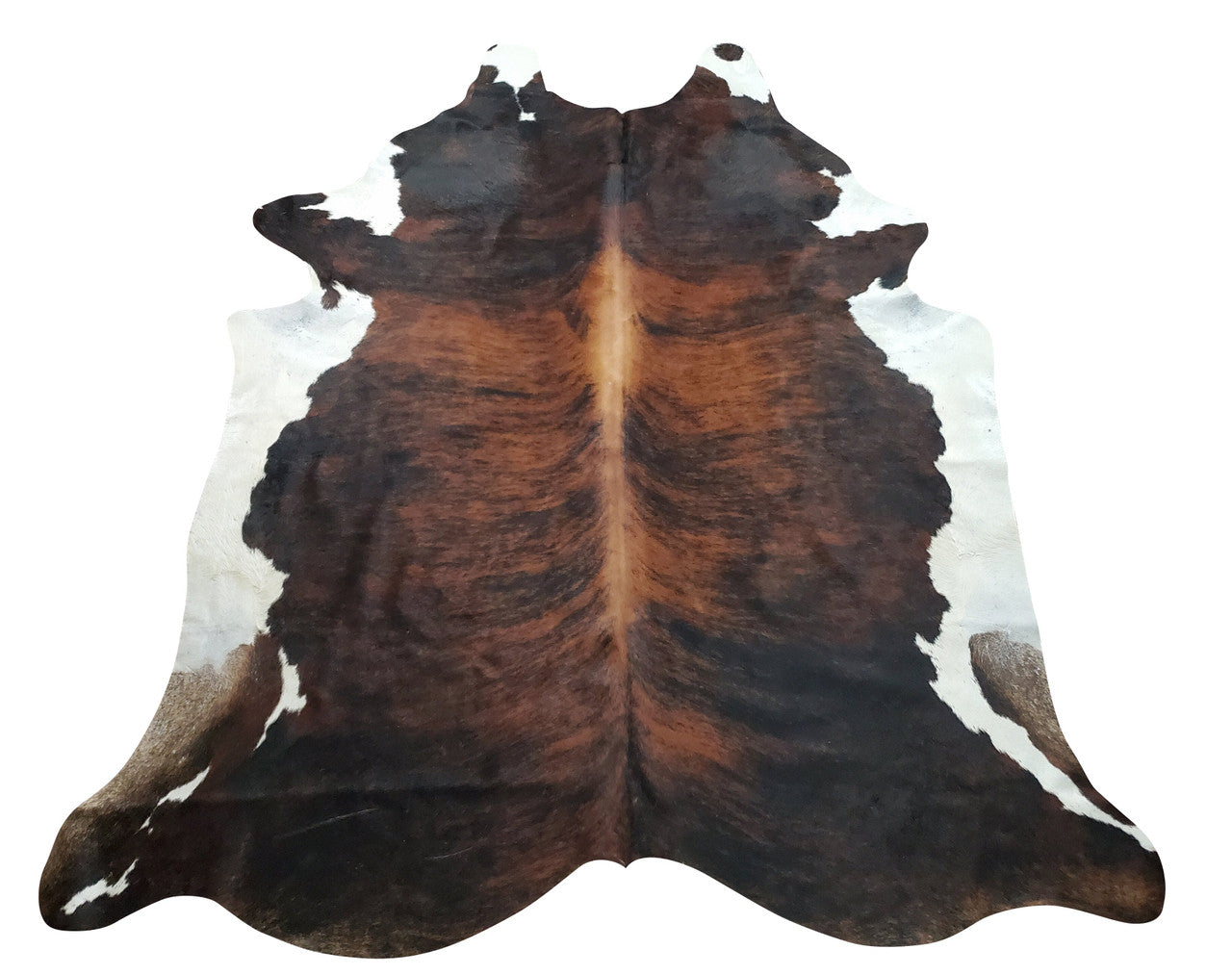 This cowhide rug in stunning dark brown, black and white one of a kind tricolor look will work perfectly in any modern space like living room or entryway, it is handpicked for unique and exotic pattern.