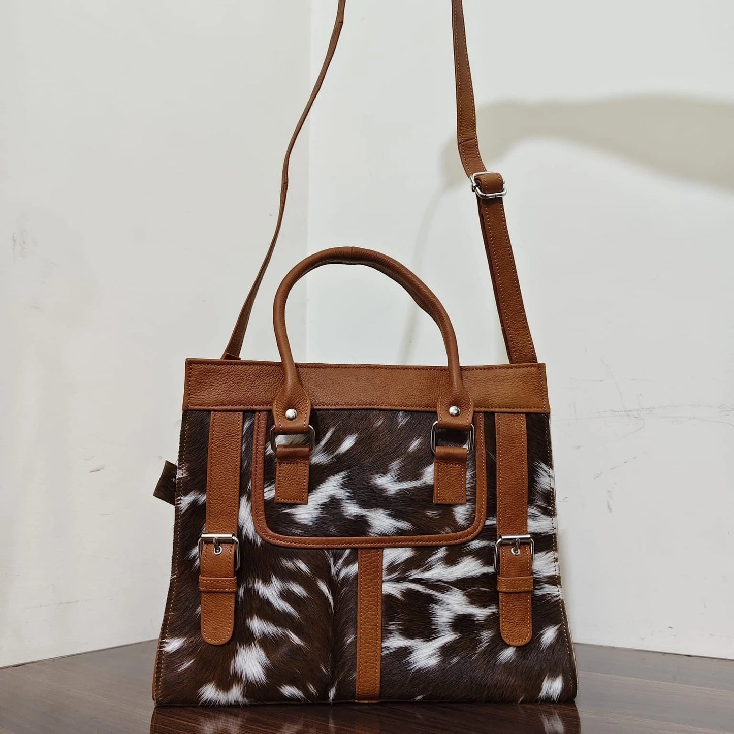 Cowhide leather tote shoulder bag