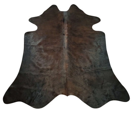 Small dark cowhide rug that looks great on the wooden floor it even has a nice brand or stamp, very soft and perfect for kids and pets.
