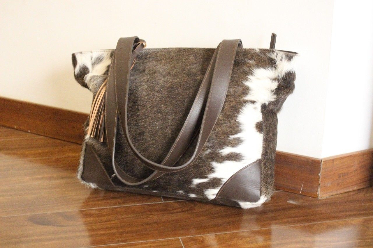 Cowhide Tote Bag Black And White